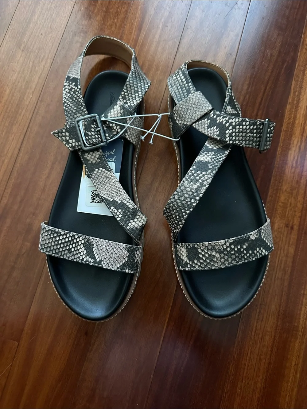 Universal Thread Snake-Print Strappy Sandal in Black and Tan NWT